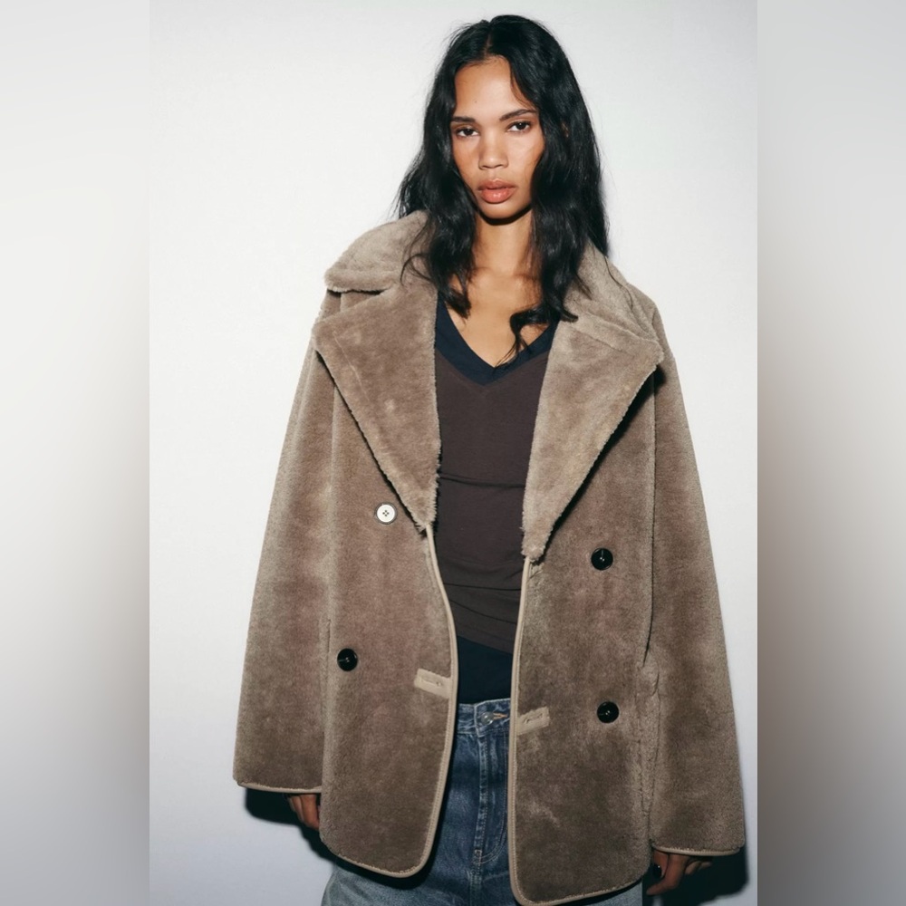 Zara Reversible Double-Faced Coat in.Taupe Grey. Size XXL NWT